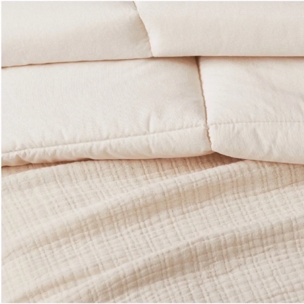 NWT King Textured Chambray Comforter & Sham Set Natural - Casaluna